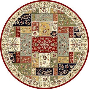 Gray Blue Floral Loomed Round Area Rug 8