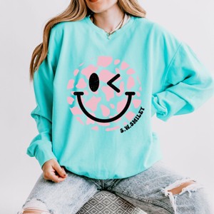 Simply Sage Market S.W.Smiley Cow Print Lightweight Garment Dyed Sweatshirt - 1 of 4