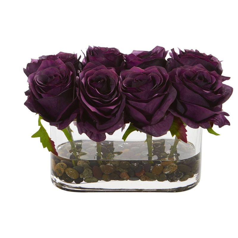 Nearly Natural 5.5-in Blooming Roses in Glass Vase Artificial Arrangement, 5 of 8
