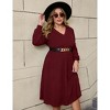 Women's V-Neck Batwing Sleeve Sweater Dress with Elastic Waist Belt - 2 of 4