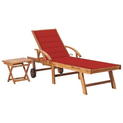 vidaXL Sun Lounger with  Table and Cushion Solid Teak Wood