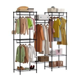 Heavy Duty Garment Rack,Clothes Rack with Adjustable Shelves,Hanging Rails&Hooks,Freestanding Portable Wardrobe Closet for Bedroom,Entrance,Cloakroom - 1 of 4