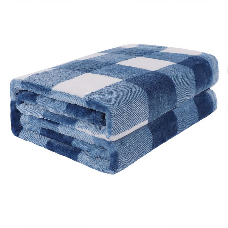 1 Pc 100% Microfiber Polyester Fabric Plaid Buffalo Soft Fleece for Sofa Bed Blankets - PiccoCasa, 3 of 4