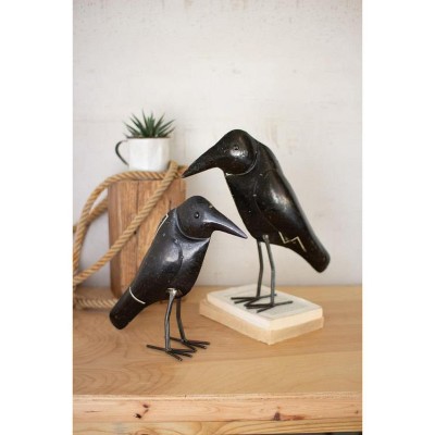 Antique Black Iron Crows 14"H – Rustic Handcrafted Fall Figures, Set of Two by Kalalou