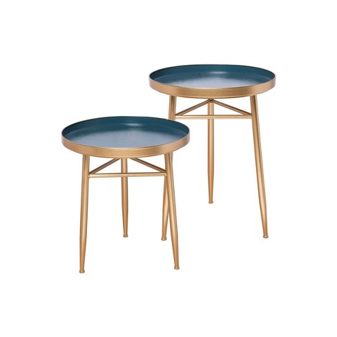 Set Of 2 Blue And Copper Metal Nesting Side End Tables Foreside Home And Garden Target