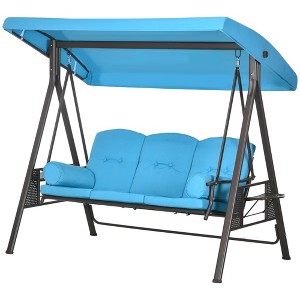 3-Seat Outdoor Porch Swing Chair with Adjustable Canopy, Cushion and Pillows for Garden, Poolside - 1 of 4