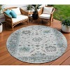 Teal Blue And Gray Floral Washable Indoor Outdoor Area Rug - 2 of 4