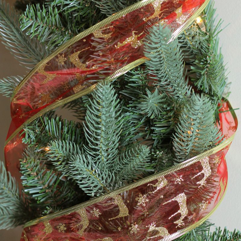 Northlight Club Pack of 12 Red and Gold Reindeer Wired Christmas Craft Ribbon 2.5" x 120 Yards, 2 of 4