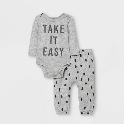 Grayson Mini Baby 2pc 'Take It Easy' Top & Bottom Set - Gray Newborn