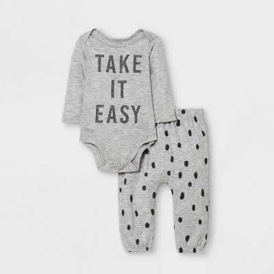 Image of Grayson Mini Baby 2pc 'Take It Easy' Top & Bottom Set - Gray 3M
