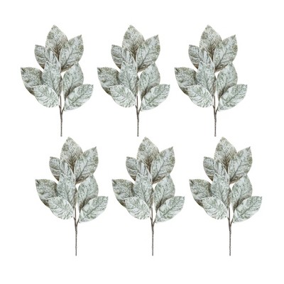 Artificial Magnolia Leaf Spray Frosted Seasonal Stem 32.5 inch – Set of 6 by Melrose