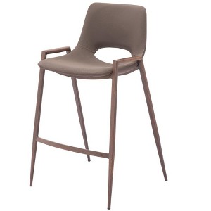 HomeRoots Set of Two 26" Brown Faux Leather And Steel Low Back Counter Height Bar Chairs - 1 of 4