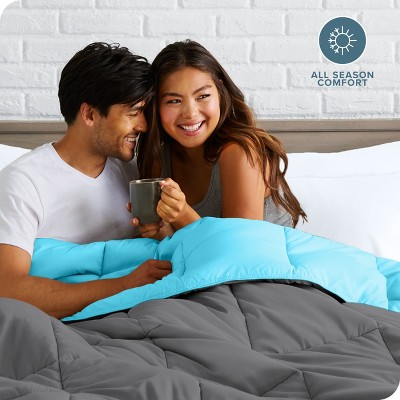 Twin Grey and Aqua Reversible Down Alternative Microfiber Comforter