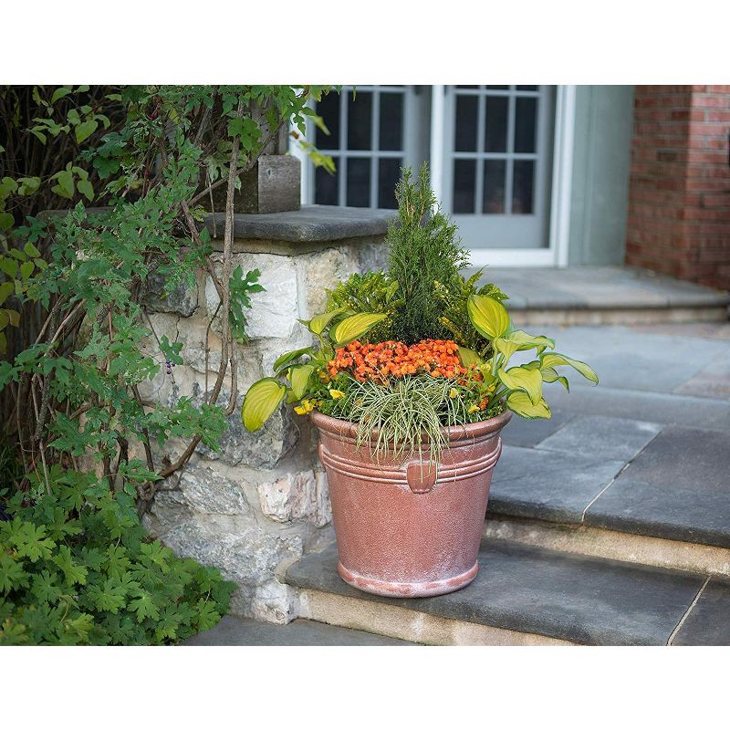 Suncast Waterton 18 Inch Resin Round Decorative Flower Pot Planter, Terracotta, 5 of 6