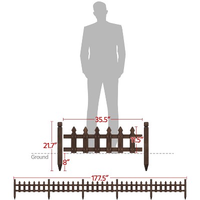 Rustic Dark Brown Fir Wood Garden Picket Fence Set