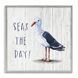 Stupell Industries Seas the Day Sentiment Rustic Nautical Seagull Bird Black Framed Giclee Art - 1 of 4