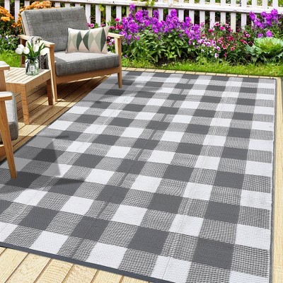 Outdoor Rug Waterproof Reversible Rug Indoor Outdoor Plaid Area Rug Plastic Straw Rug for Camping RV Backyard Patio