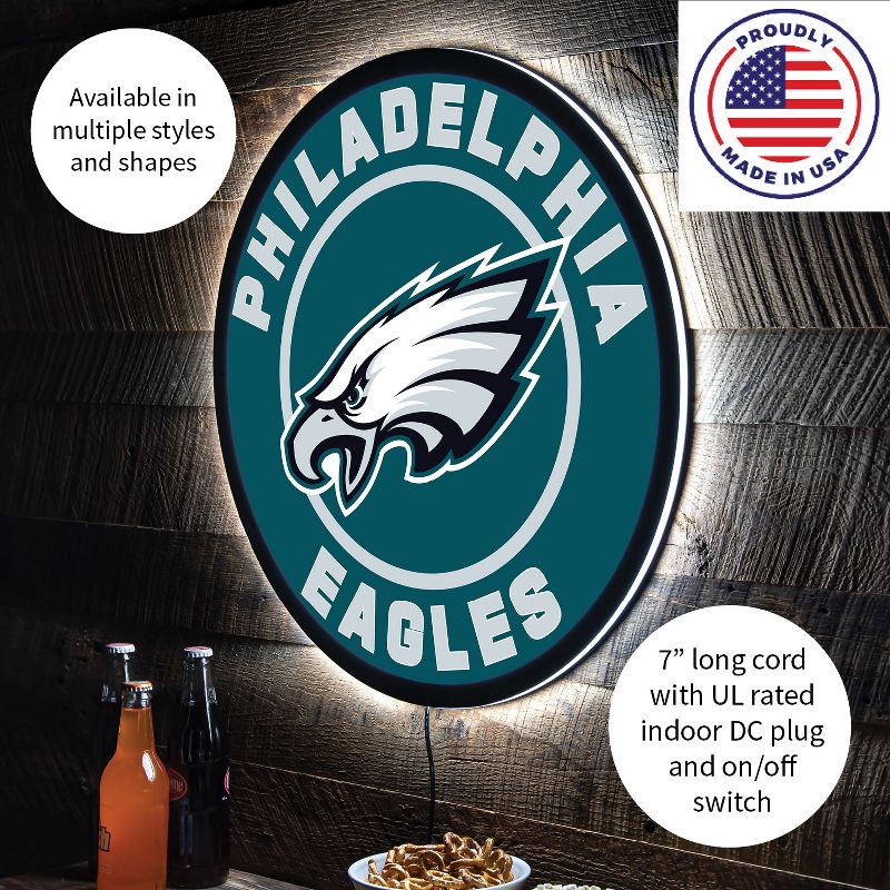 Evergreen Ultra-Thin Edgelight LED Wall Decor, Round, Philadelphia Eagles- 23 x 23 Inches Made In USA, 5 of 9
