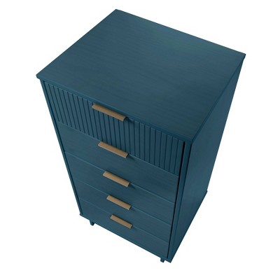 Midnight Blue Vertical 5-Drawer Dresser with Soft Close