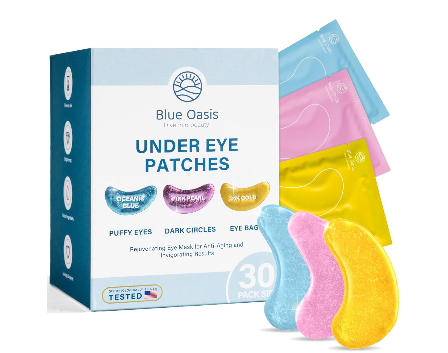 Under Eye Patches for Puffy Eyes and Dark Circles, 30 Pairs Hydrating Collagen Gel Pads for Eye Bags, Relaxing Self Care Home Spa Gifts for Women
