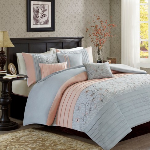 6pc King Cal King Monroe Embroidered Duvet Cover Set Blush Target