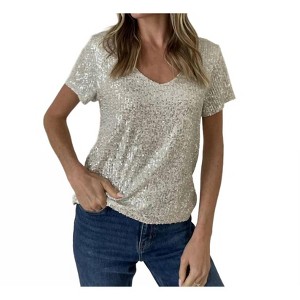 Women's Anna Short Sleeve Sequin Top - SIX/FIFTY - 1 of 3