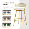 white Swivel bar height bar stools set of 2, hand woven back and gold metal legs, modern low back upholstered kitchen chair - 2 of 4