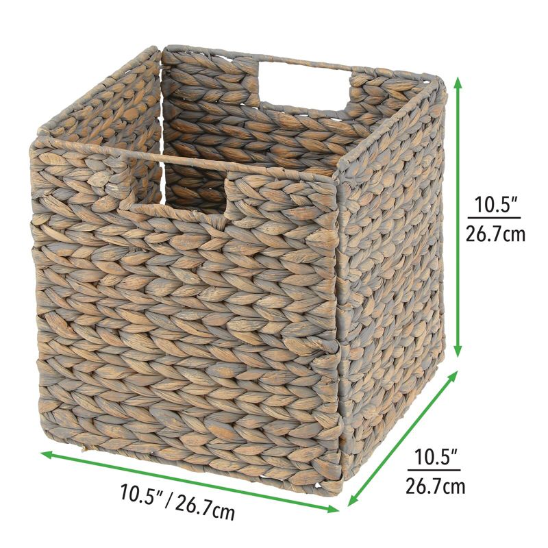 mDesign Hyacinth Woven Cube Bin Basket Organizer, Handles, 4 Pack, 4 of 8