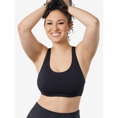 Leading Lady The Serena - Cotton Wirefree Sports Bra in Black, Size:  44DD/F/G