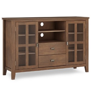 53" Solid Wood Tall TV Media Stand with Handcrafted Finish, Cord Management, and Tempered Glass Doors for Living Room and Bedroom - 1 of 4