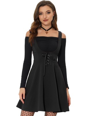 Allegra K Women's  Suspender Skirt Gothic Lace Up A-Line Mini Overall Skirts