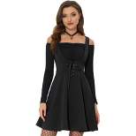 Allegra K Women's  Suspender Skirt Gothic Lace Up A-Line Mini Overall Skirts