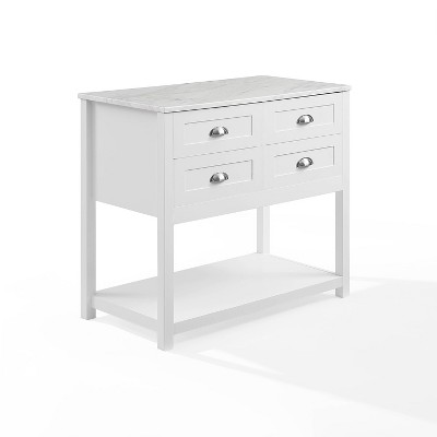 White Faux Marble Top Kitchen Island Cart with Storage
