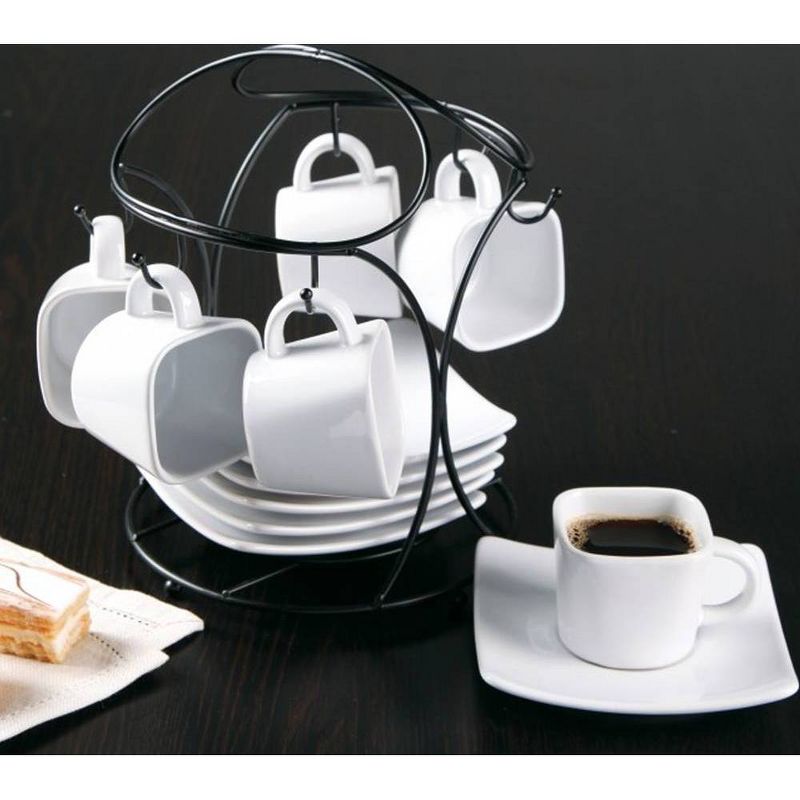 Gibson Elite 13pc Porcelain Espresso Mugs with Saucers and Metal Rack, 3 of 4