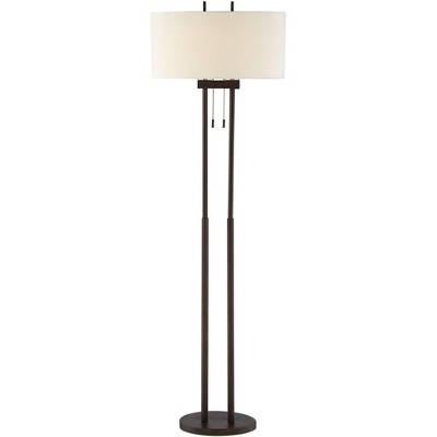 360 Lighting Modern Floor Lamp Twin Pole Oil Rubbed Bronze White Drum Shade for Living Room Reading Bedroom Office