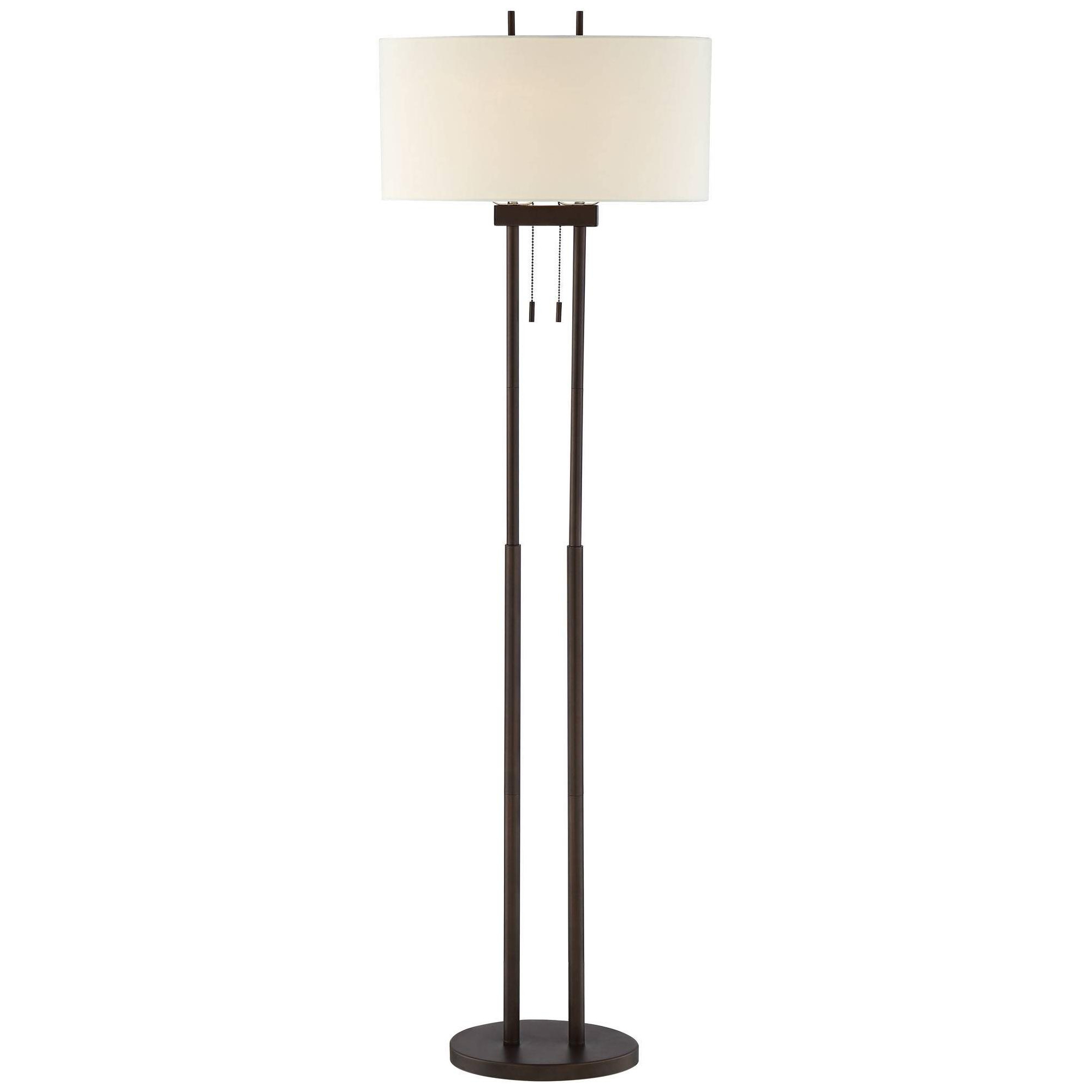Franklin Iron Works Roscoe Modern Floor Lamp Standing 62" Tall Oil Rubbed Bronze Twin Pole White Drum Shade for Living Room Bedroom Office House Home
