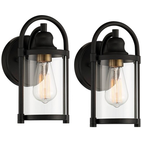 Modern Black Wall Sconce Clear Glass Bathroom 2 Pack