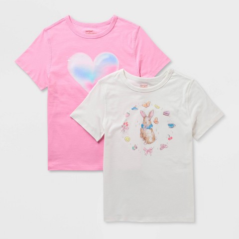 Cat & Jack Girls' 2pk Adaptive Short Sleeve 'Heart & Bunny' Graphic T-Shirt - Cat & Jack™ Pink/Cream XL