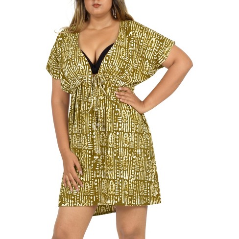 Happy Bay Women s Loose Swimwear Mini Bathing Suit Wraps Beach Cover Up Beachwear Tunic Dress X large xx large Yellow Abstract Target