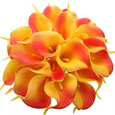 Duovlo 20pcs Calla Lily Bridal Wedding Bouquet Lataex Real Touch Artificial Flower Home Party Decor (Sunset)
