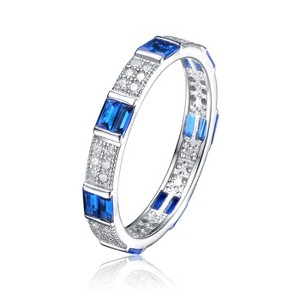 Guili Eternity White Gold-Plated Sterling Silver Ring, Emerald Baguette & Round Cubic Zirconia, Stacking Wedding Band, Green/Red/Blue, Sizes 6-8. - 1 of 3