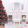 Girls Vanity Table and Chair Set with Mirror - Wooden Makeup Dressing Playset, Kids Vanity Set with Storage Drawers, Perfect Birthday Gift - 3 of 4