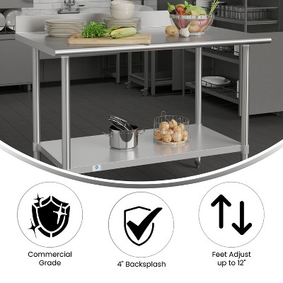 Commercial Stainless Steel Kitchen Prep Table with Adjustable Shelf and Backsplash