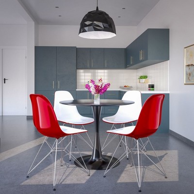 White and Red Plastic Side Chair with Chrome Eiffel Legs