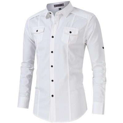 Men's  Cargo Work Shirt Military Casual Slim Fit Long Sleeve Shirts Tops
