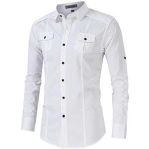 Men's  Cargo Work Shirt Military Casual Slim Fit Long Sleeve Shirts Tops - 1 of 2