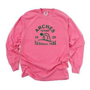 Simply Sage Market Women's Embroidered Utah Arches Long Sleeve Garment Dyed Tee - 1 of 2
