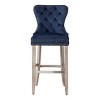 WestinTrends 29" Tufted Upholstered Velvet Bar Stool with Metal Footrest, Velvet Navy Blue - 3 of 4