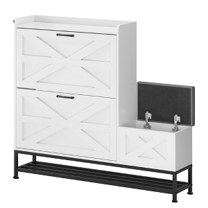 AZL1 Life Concept Shoe Rack Shoe Cabinet Entry Home with Storage Bench 2 Concealed Compartments Narrow Design for Entrance, White, 54"*21"*7" - 1 of 4