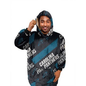 NFL Carolina Panthers Repeat Logo with Faux Shearling Bloncho Blanket - 1 of 2